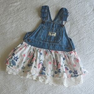 OshKosh B'gosh Denim & Floral Girls Overall Dress 9-12 Mo